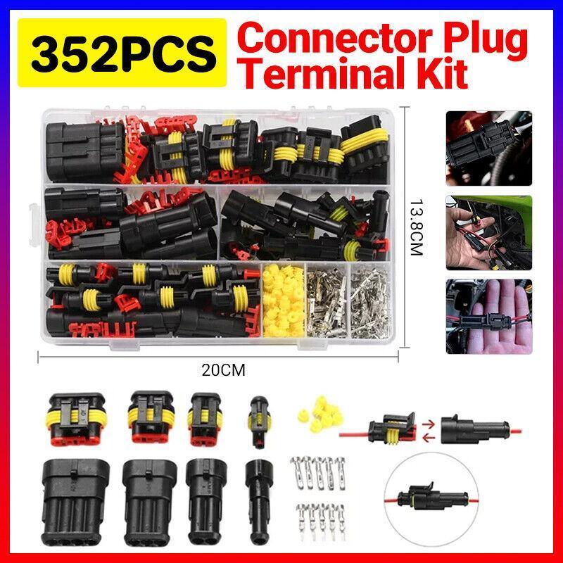352 PCS 12V Waterproof Electrical Connector Kit - 1/2/3/4 Pin