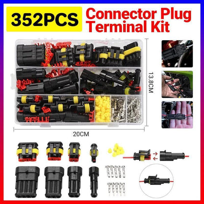 352 PCS 12V Waterproof Electrical Connector Kit - 1/2/3/4 Pin