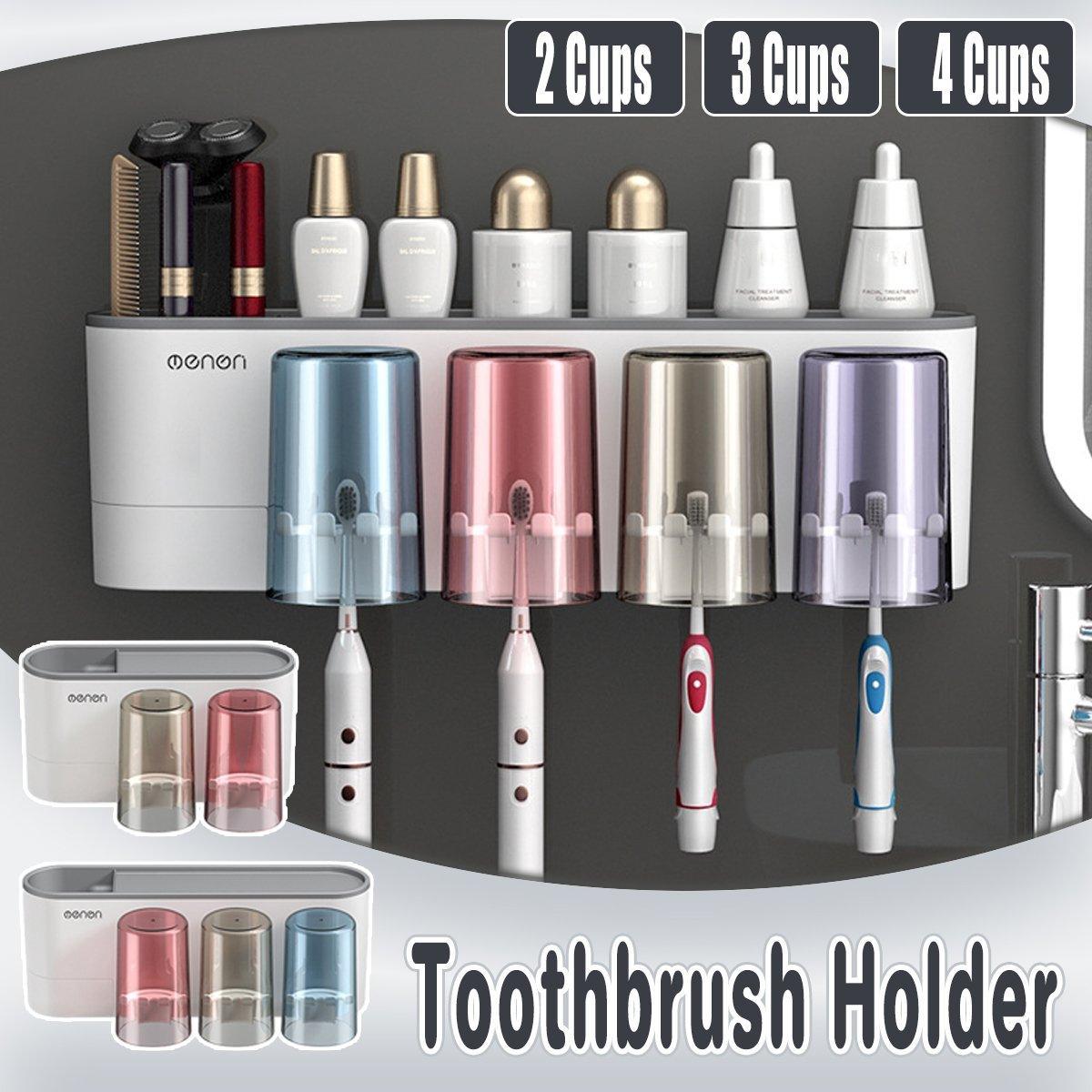 Three Cup Wall Mounted Toothbrush Holder & Toothpaste Stand - Premium