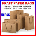 50X Kraft Paper Bags Gift Shopping Carry Craft Brown Bag With Handles - 50PCS  17*24*10CM - SuperSaverAU - view 1