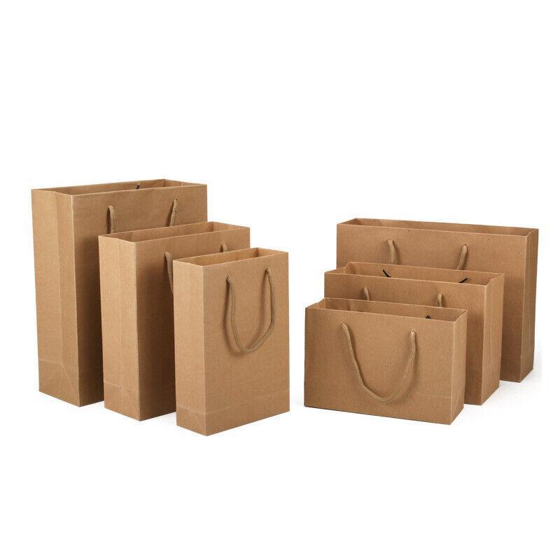 50X Kraft Paper Bags Gift Shopping Carry Craft Brown Bag With Handles - 50PCS  25*20*9CM