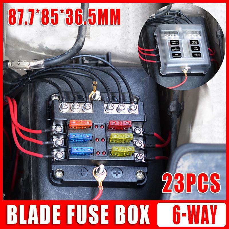 23PC 6 Way Blade Fuse Box with LED Indicator - 12V/32V - SuperSaverAU - view 1