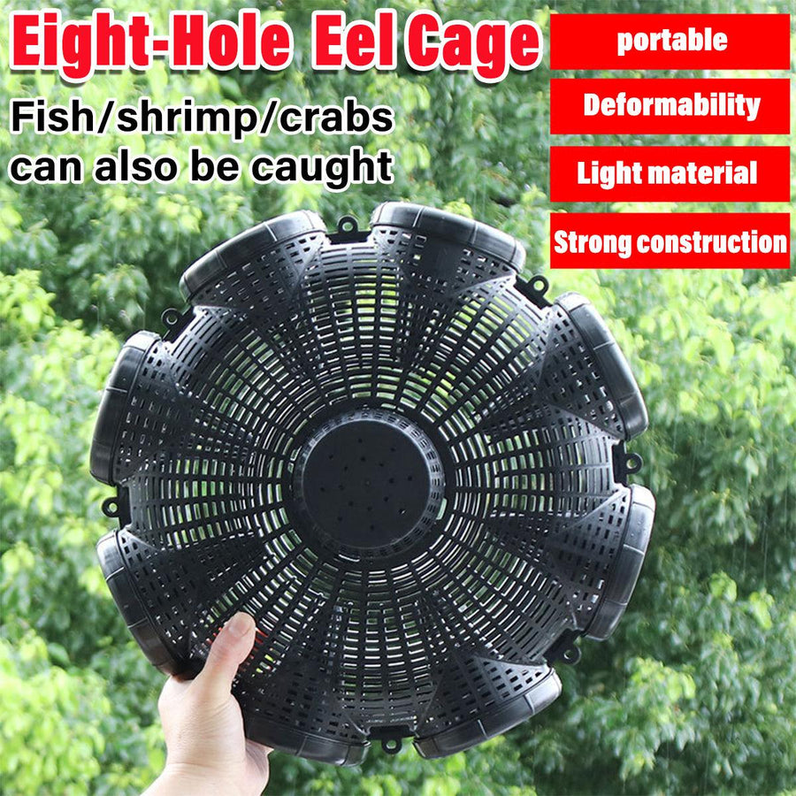 Premium Eight-Hole Fishing Cage Trap - Black