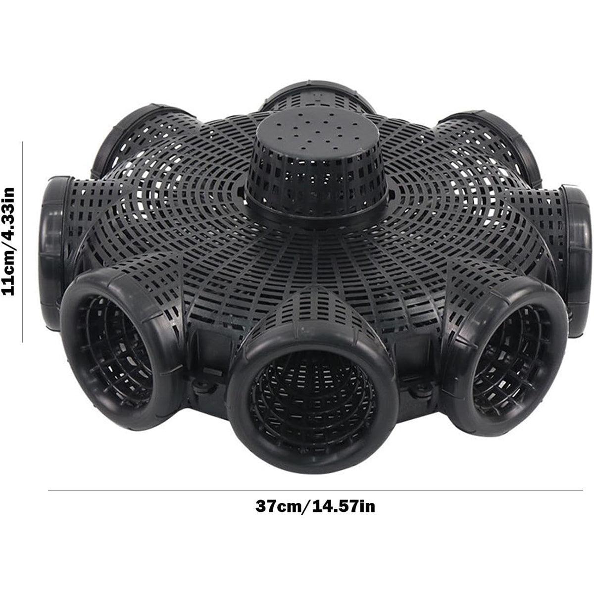 Premium Eight-Hole Fishing Cage Trap - Black