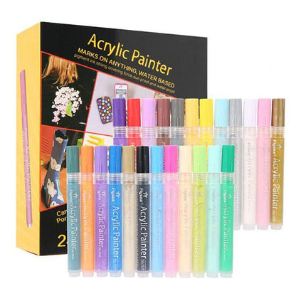 Flysea 12-80 Colours Acrylic Paint Pens Painting Stone Ceramic Glass Marker2-3Mm - 80-Colour Set