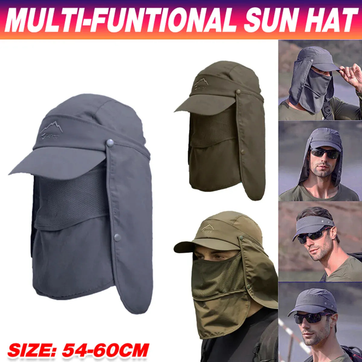 Premium Army Green Unisex Wide Brim Face and Neck Flap Outdoor Hat