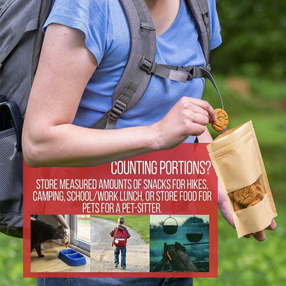 Kraft Paper Stand Up Zip Lock Pouch with Window - 23*35+5cm, 50 PCS