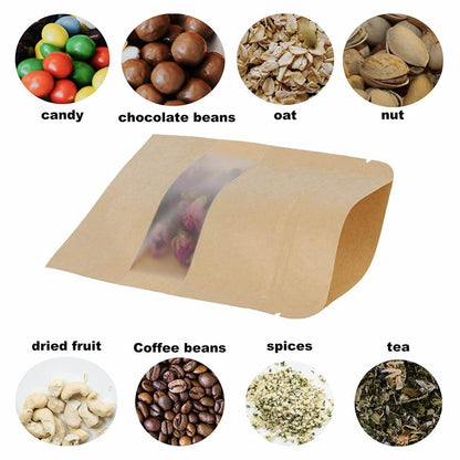 Kraft Paper Stand Up Zip Lock Pouch with Window - 23*35+5cm, 50 PCS