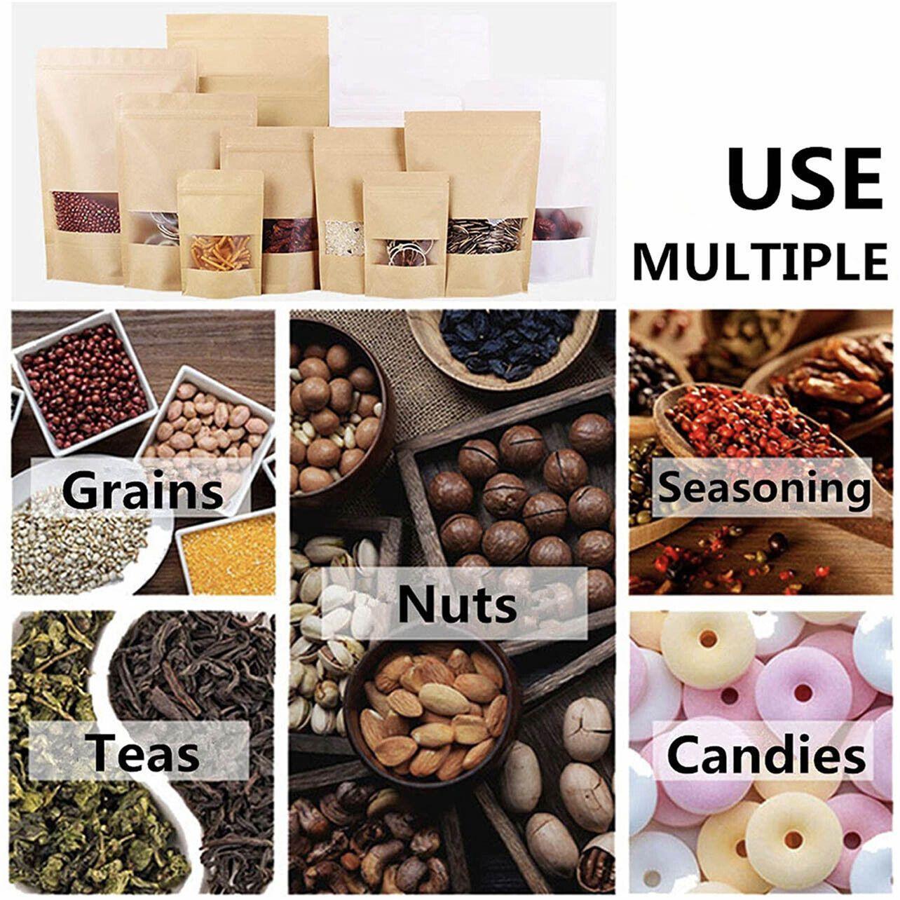 Kraft Paper Stand Up Zip Lock Pouch with Window - 23*35+5cm, 50 PCS