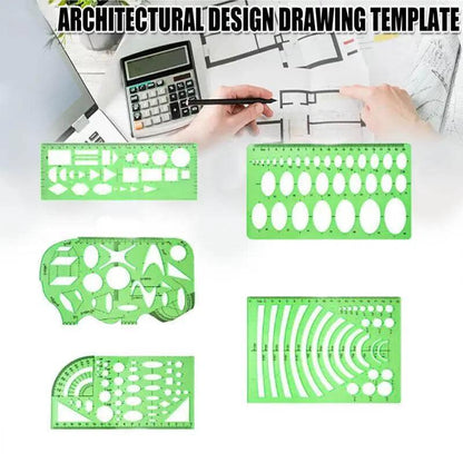 11Pc Geometric Template Ruler Stencil Set & Measuring Tool - Plastic Green