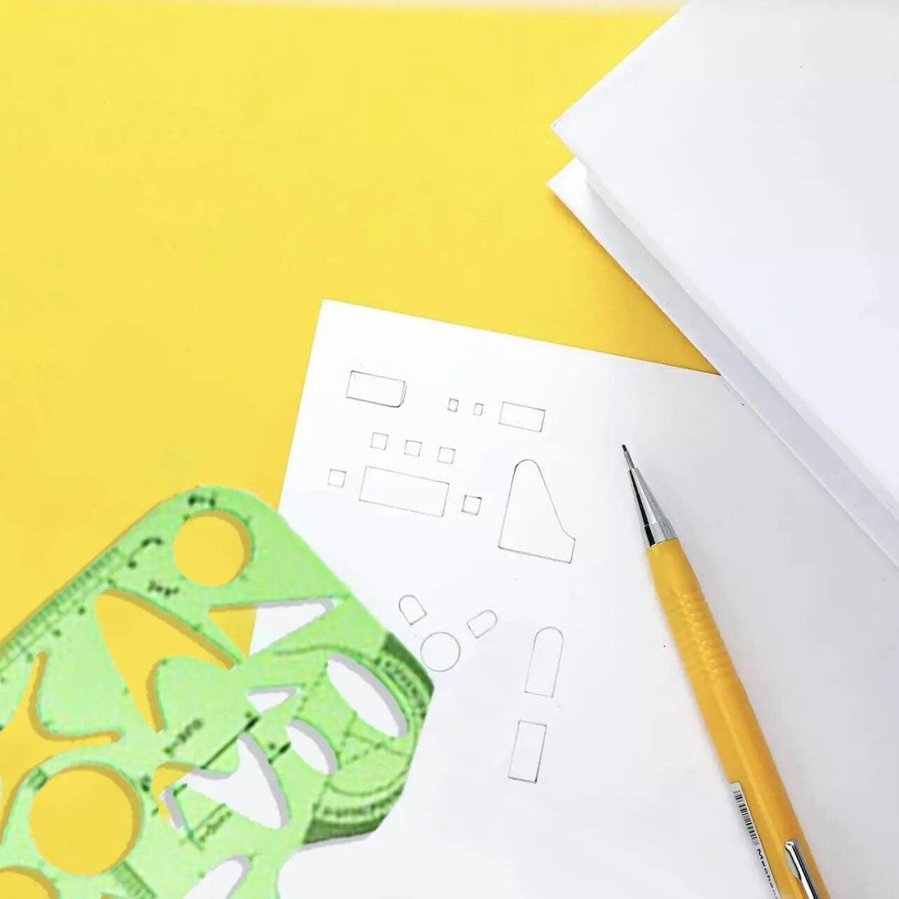 11Pc Geometric Template Ruler Stencil Set & Measuring Tool - Plastic Green - SuperSaverAU - view 5