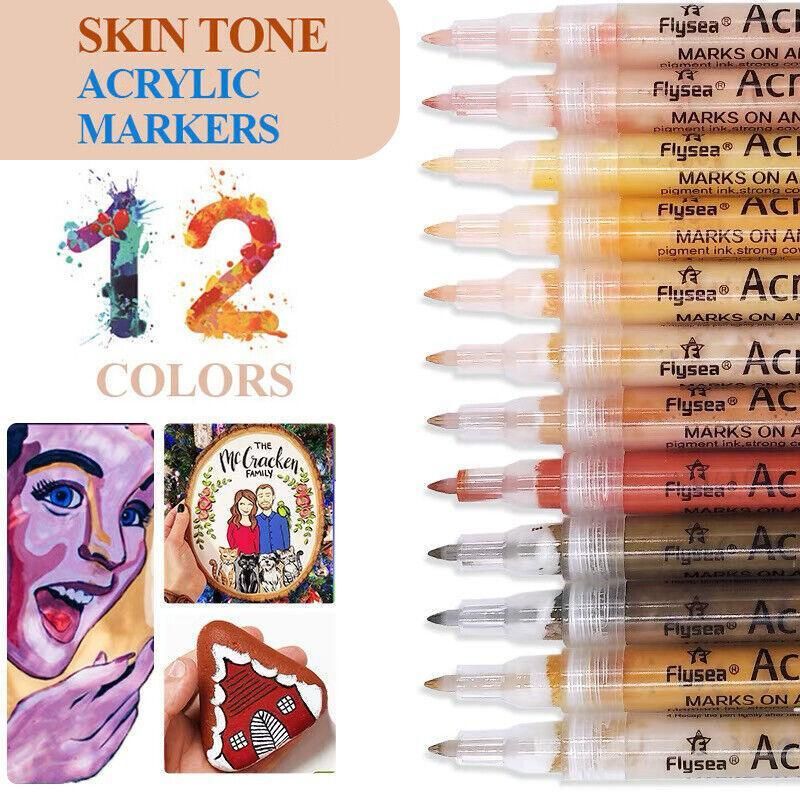 12 Colours Acrylic Paint Pens Markers Skin Tone - SuperSaverAU - view 1