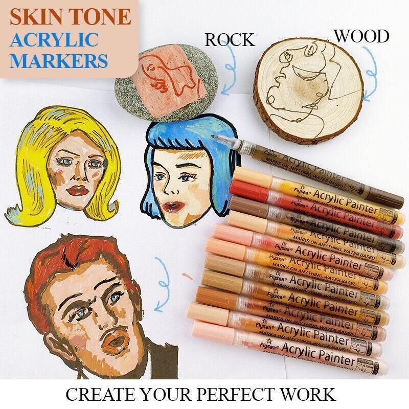 12 Colours Acrylic Paint Pens Markers Skin Tone - SuperSaverAU - view 9