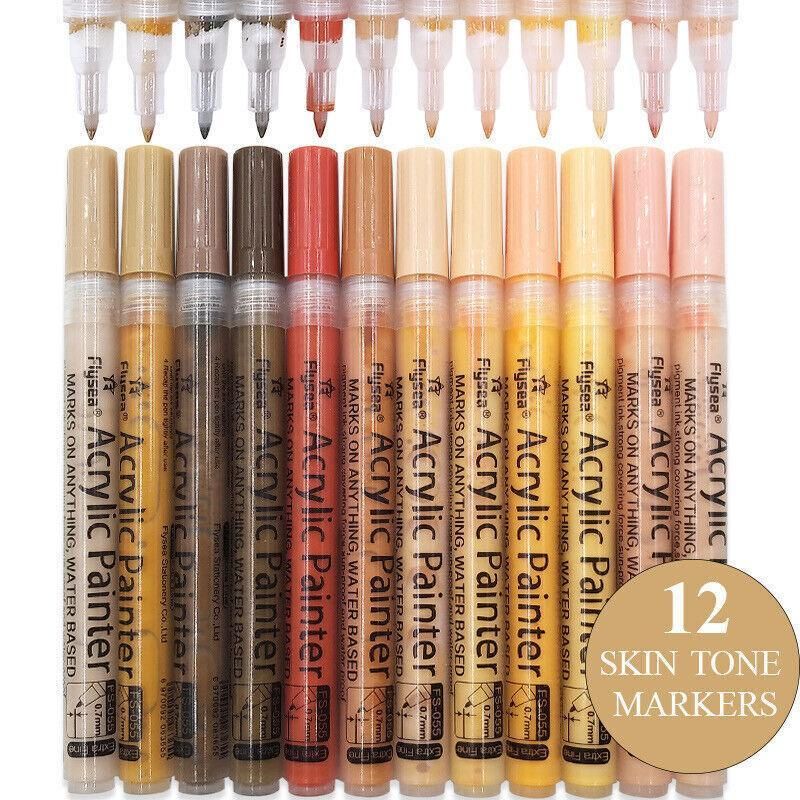12 Colours Acrylic Paint Pens Markers Skin Tone - SuperSaverAU - view 12