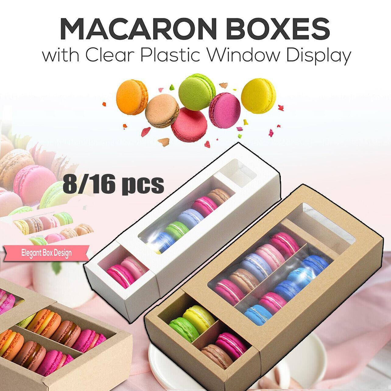 Macaron Boxes - 25Pcs Kraft/White - 8 Hold