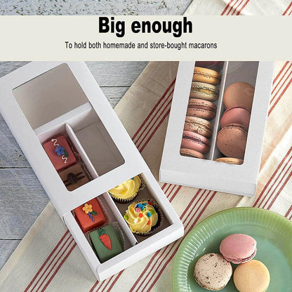 Macaron Boxes - 25Pcs Kraft/White - 8 Hold
