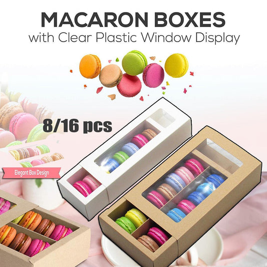 Macaron Boxes - 25Pcs White/Kraft - 8 Hold
