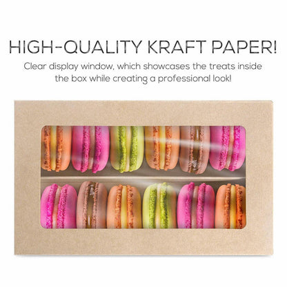 Macaron Boxes - 25Pcs White/Kraft - 8 Hold