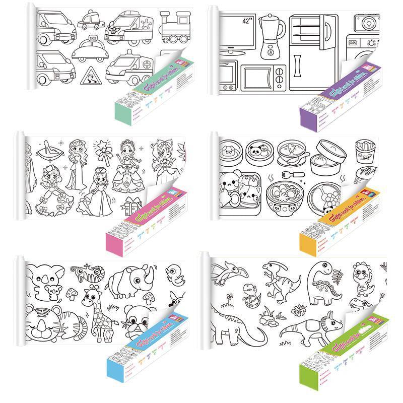 Premium DIY Colouring Paper Roll – Lovely Princess 3m with 12 Colour Pencils