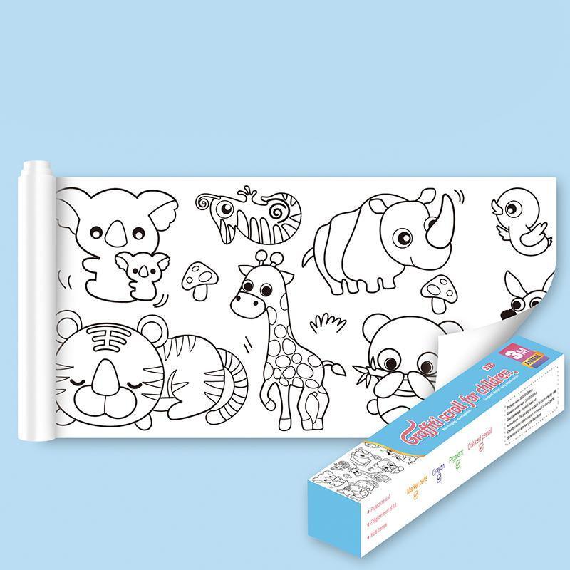 Premium DIY Colouring Paper Roll – Animal World 3m with 12 Colour Pencils