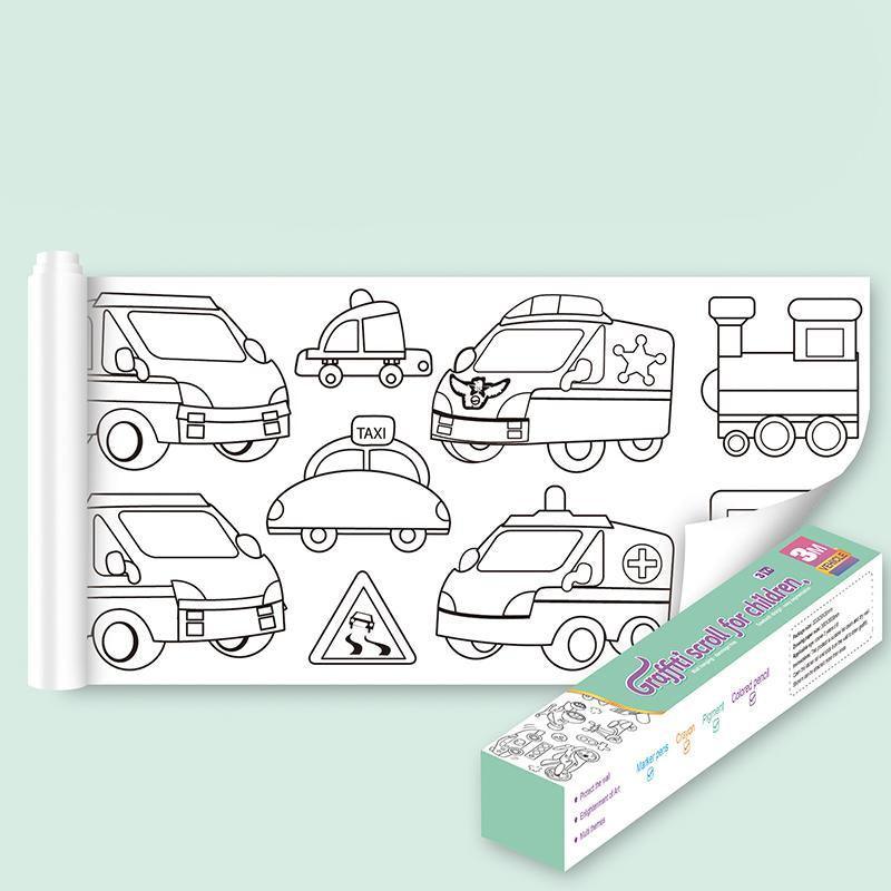 Premium DIY Colouring Paper Roll – Dinosaur Land 3m with 12 Colour Pencils