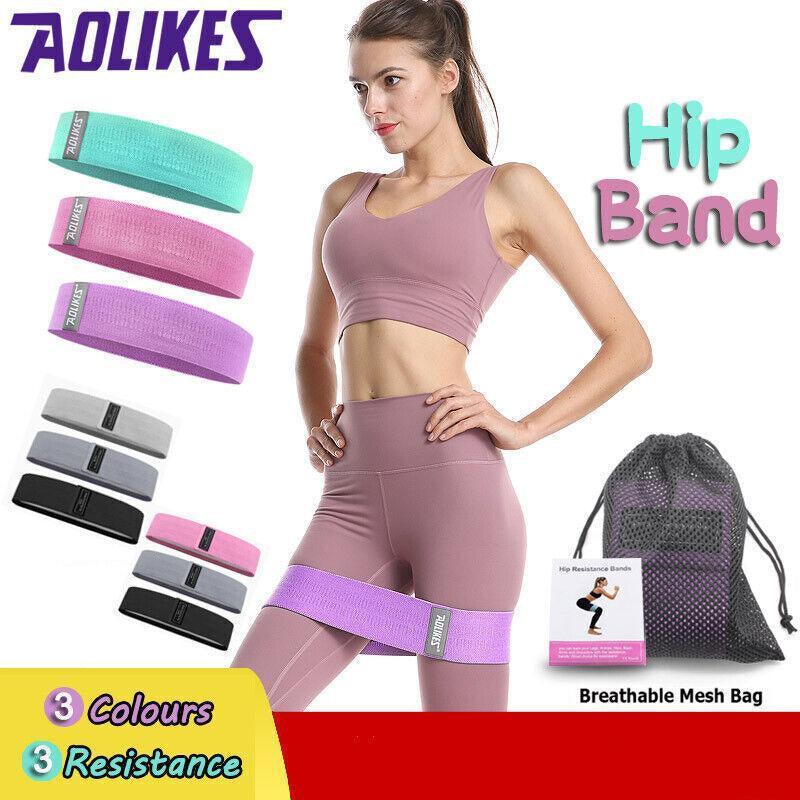 Aolikes 3 Pack Non-Slip Fabric Resistance Booty Bands with Carry Bag - Light Grey/Grey/Black