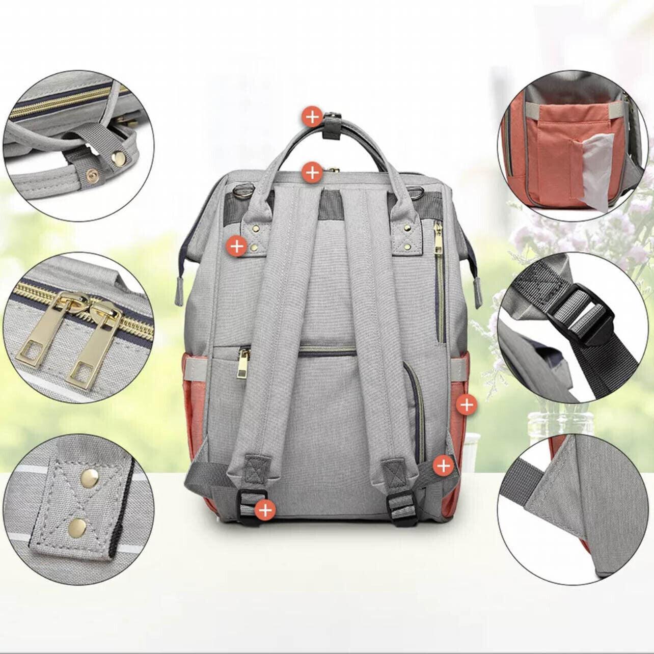 Luxury Multifunctional Diaper Nappy Backpack Maternity Mummy Changing Bag - Pink Gray - SuperSaverAU - view 4