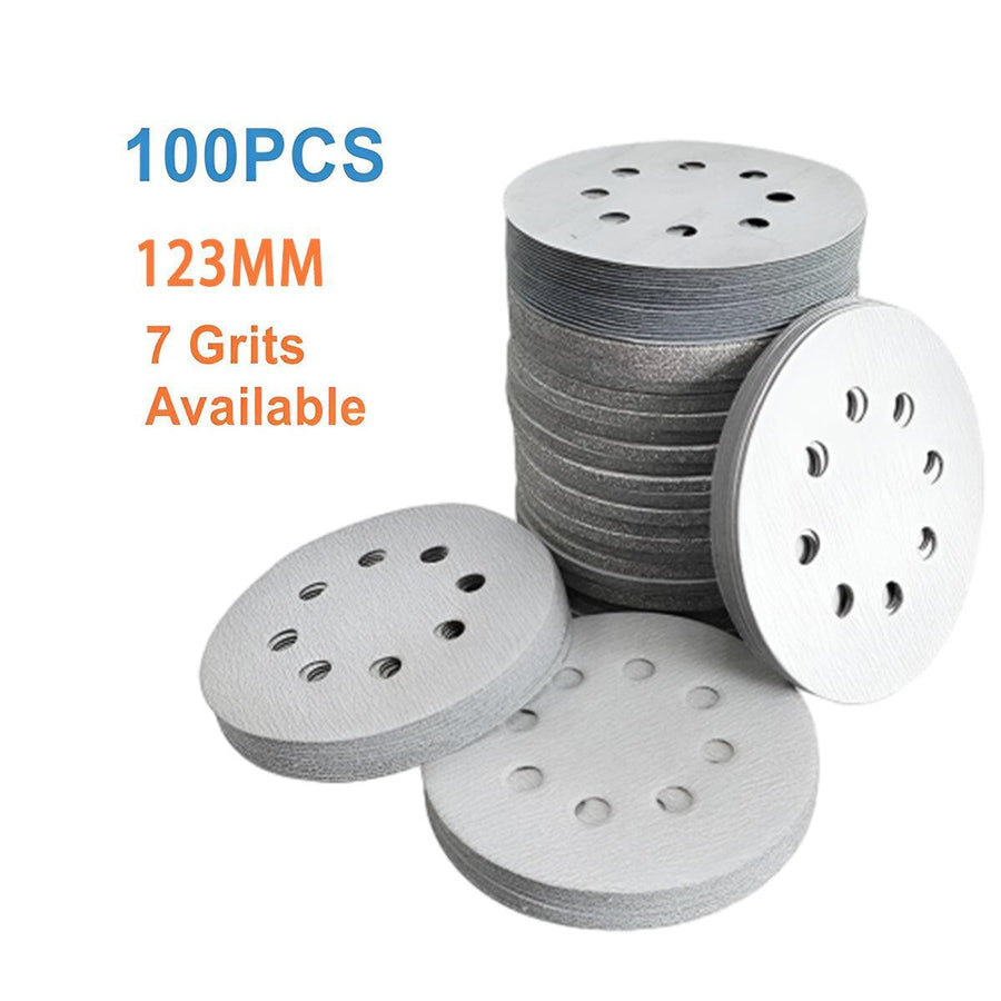 Premium Hook & Loop Sanding Discs 320 Grit 8-Hole - 123mm, 100 Pack
