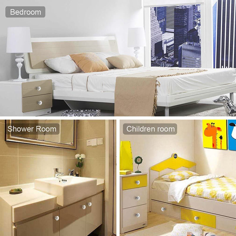 Door Knobs Handles Clear Crystal Diamond Glass Kitchen Cupboard Cabinet Pulls 40MM - Clear-10PCS