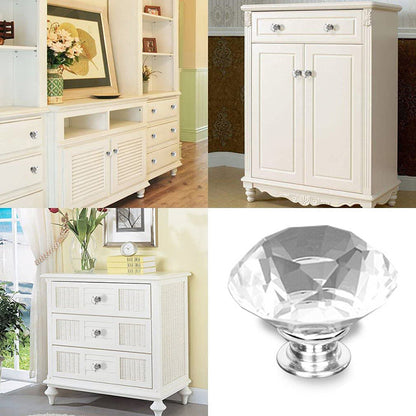 Door Knobs Handles Clear Crystal Diamond Glass Kitchen Cupboard Cabinet Pulls 40MM - Clear-10PCS
