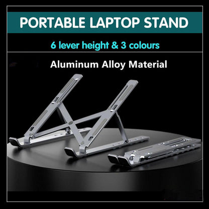 Adjustable Portable Laptop Stand - Aluminum Alloy for 11 to 17.3 Inch Devices - Silver