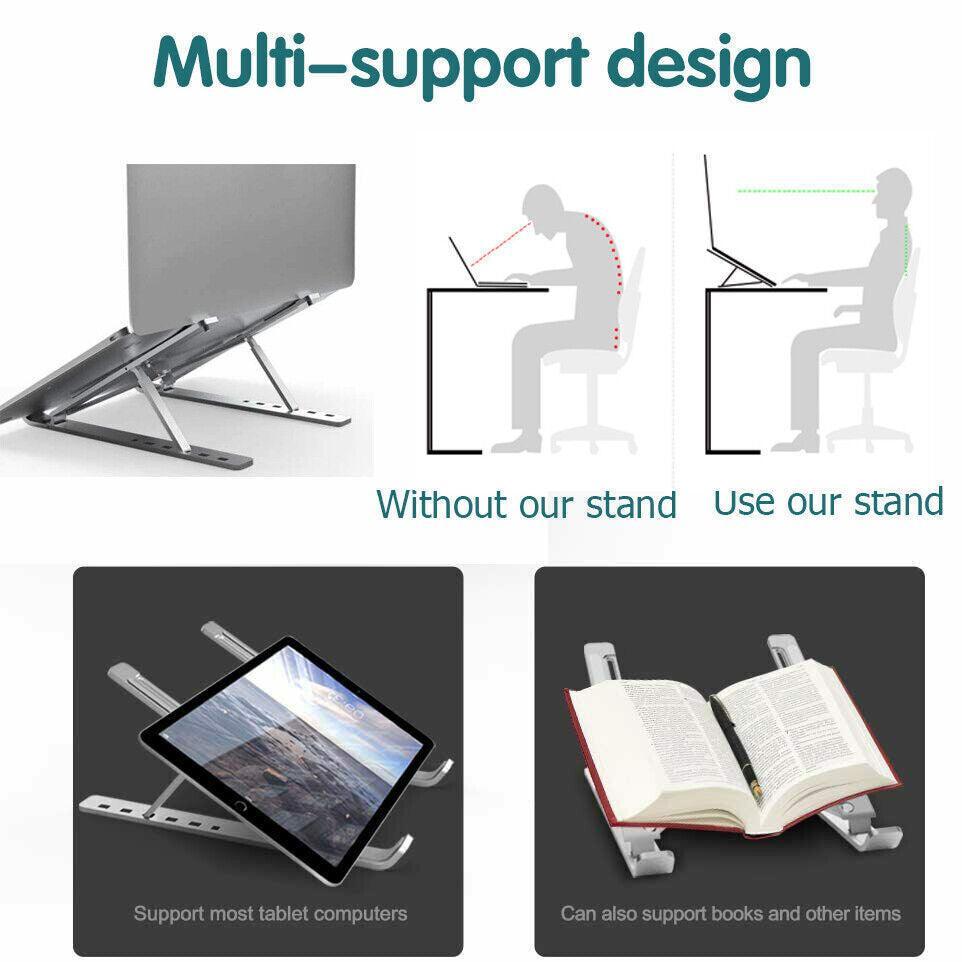Adjustable Portable Laptop Stand - Aluminum Alloy for 11 to 17.3 Inch Devices - Silver - SuperSaverAU - view 4