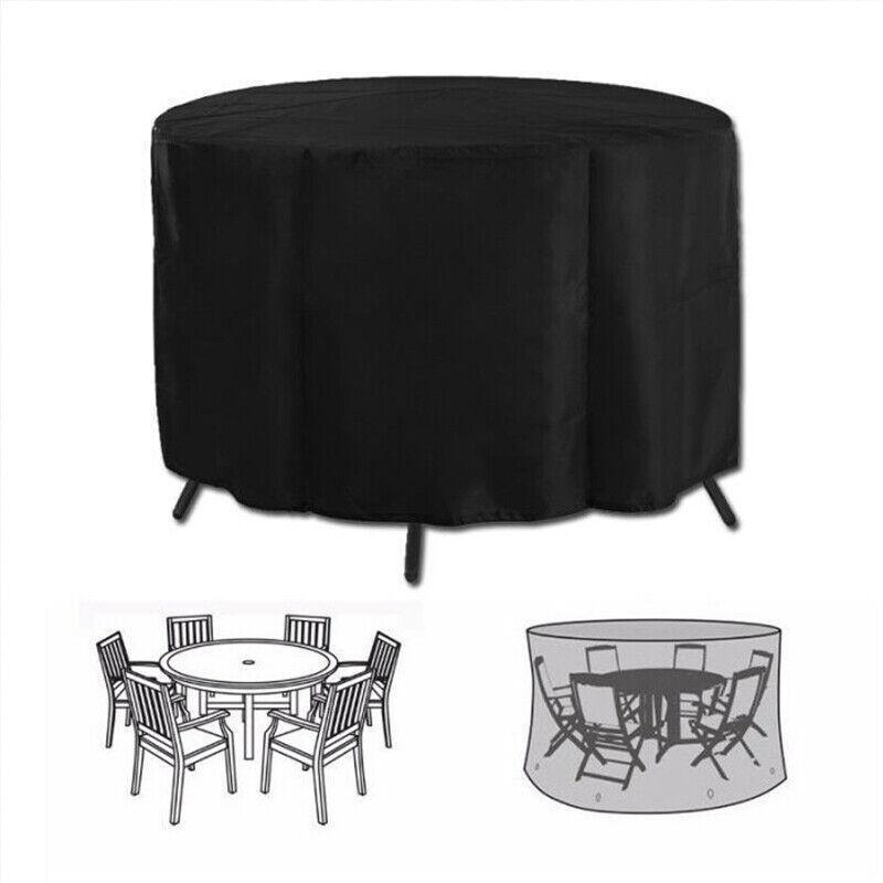 Premium 185x110cm Round Waterproof Outdoor Furniture Cover Black Garden Table Protector