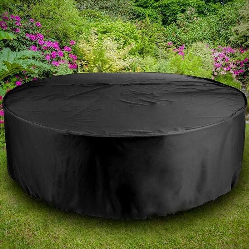 Premium 230x110cm Round Waterproof Outdoor Furniture Cover Black Garden Table Protector
