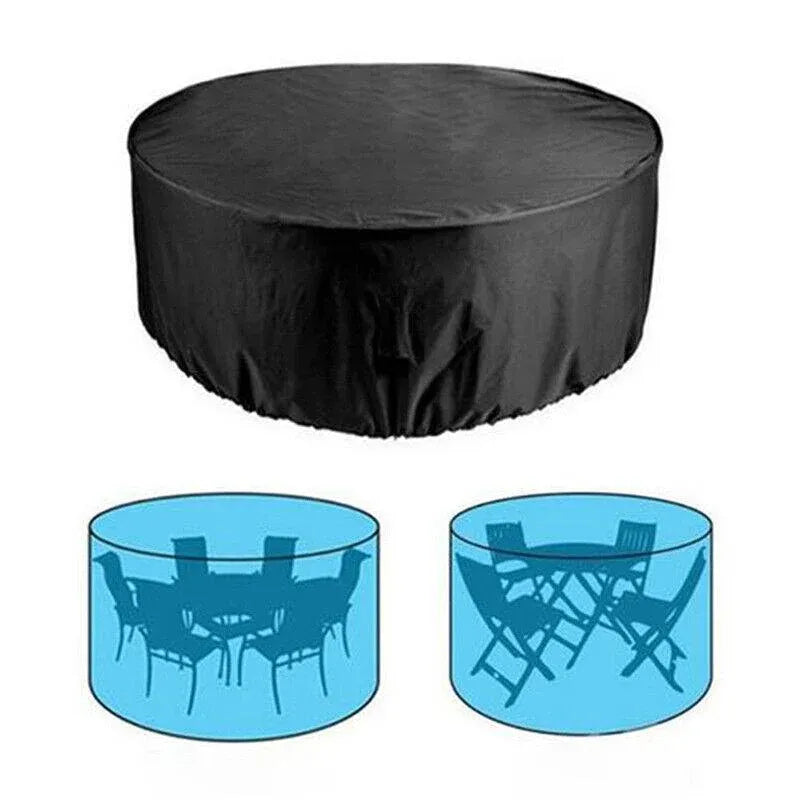 Premium 230x110cm Round Waterproof Outdoor Furniture Cover Black Garden Table Protector
