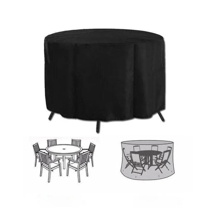 Premium 230x110cm Round Waterproof Outdoor Furniture Cover Black Garden Table Protector