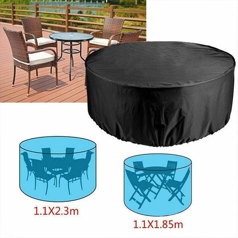 Premium 230x110cm Round Waterproof Outdoor Furniture Cover Black Garden Table Protector