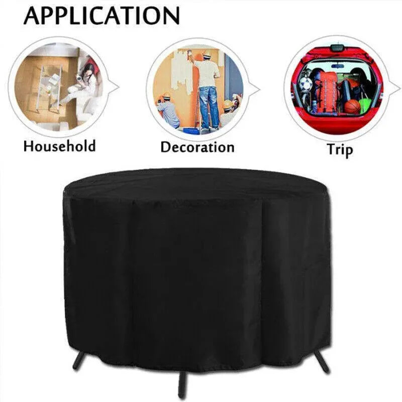 Premium 230x110cm Round Waterproof Outdoor Furniture Cover Black Garden Table Protector