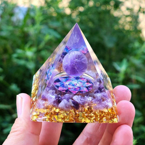 Orgone Pyramid - Amethyst Crystal Sphere & Obsidian - 60mm x 60mm - Handmade Energy Transformer - SuperSaverAU - view 2