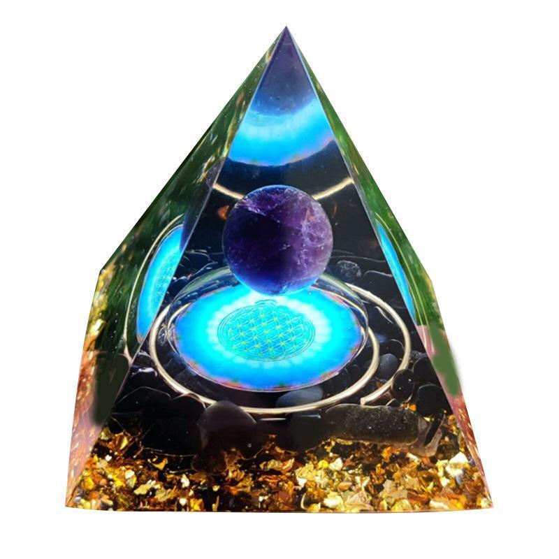 Premium Orgonite Pyramid Decor – Blue Ring 60 x 60mm
