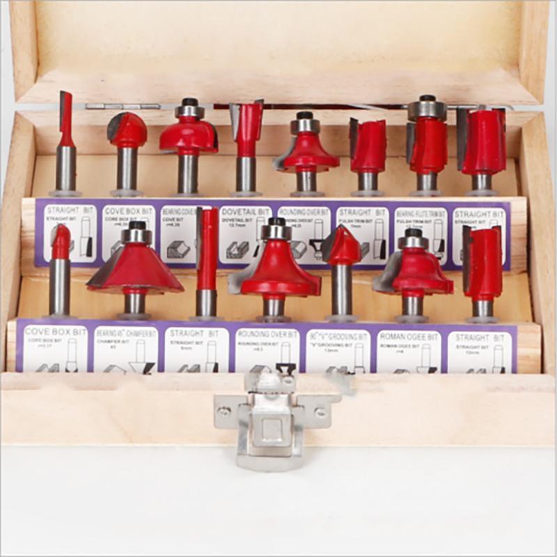 Red Router Bits Set - 15X 1/2 & 1/4 inch Tungsten Carbide for Woodworking