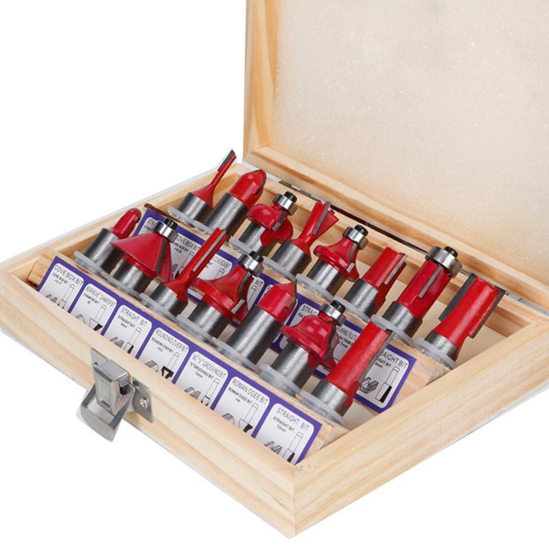 Blue Router Bits Set - 15X 1/2 & 1/4 inch Tungsten Carbide for Woodworking