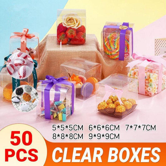 Premium 50-Pack PVC Clear Square Cube Boxes 70mm for Wedding Favours & Candy Gifts