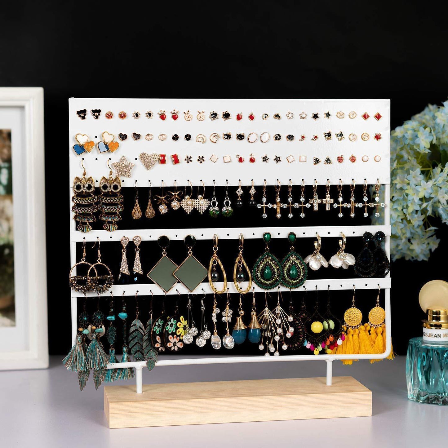 Earring Display Stand Jewelry Organizer 3-Tier 144 Holes Stud & Dangle Holder - Black
