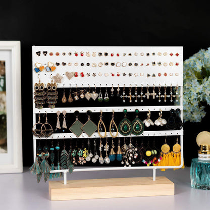 Earring Display Stand Jewelry Organizer 3-Tier 144 Holes Stud & Dangle Holder - Black