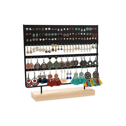 Earring Display Stand Jewelry Organizer 3-Tier 144 Holes Stud & Dangle Holder - Black