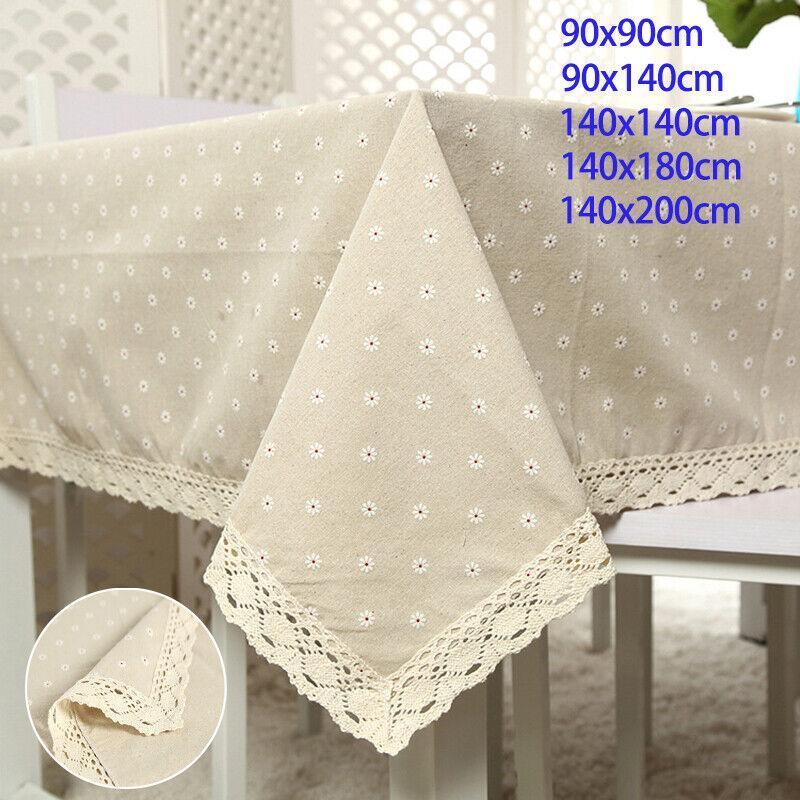 Floral Tablecloth with Lace Edge, Linen Cotton, 140*140CM, Eco-Friendly - SuperSaverAU - view 1