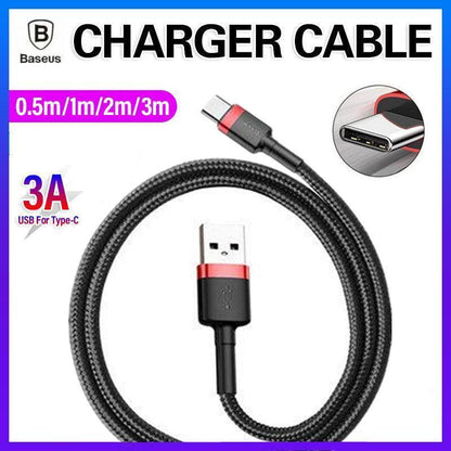 Baseus USB to Type C Charger Cable 3A Fast Charging - Red & Black 2M (2PCS)