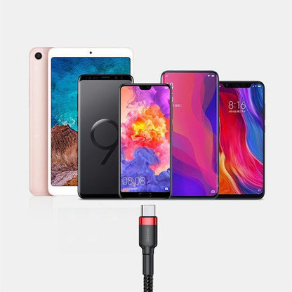 Baseus USB to Type C Charger Cable 3A Fast Charging - Red & Black 2M (2PCS)