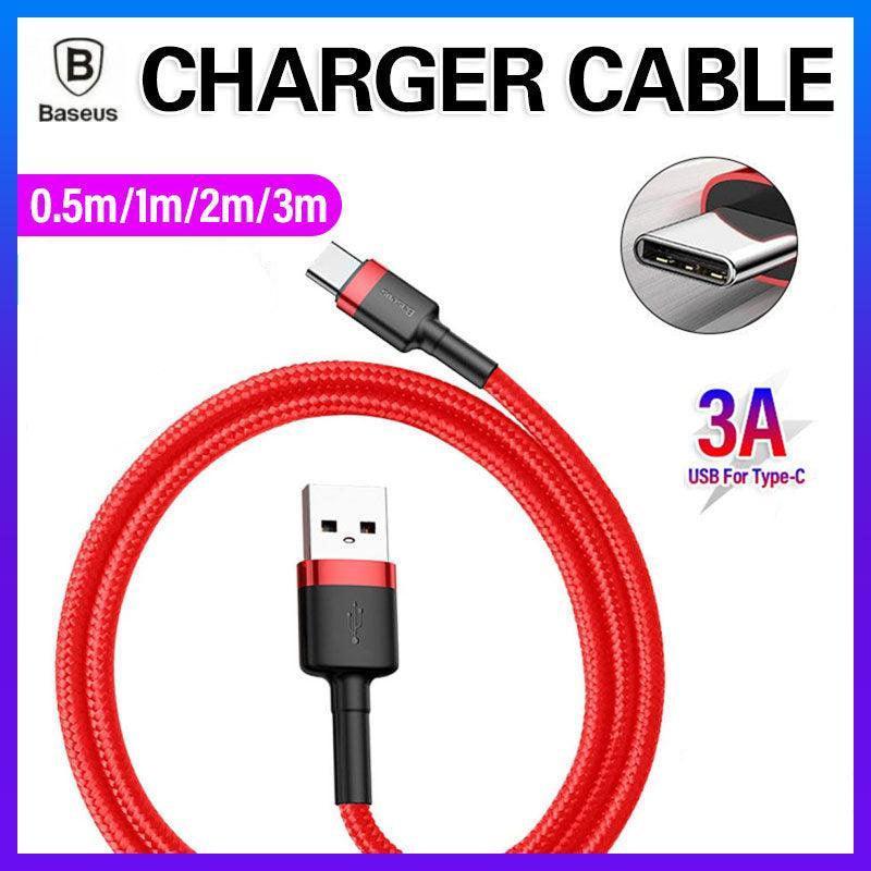 Baseus USB to Type-C Charger Cable - 3A Fast Charging, 2M, Red